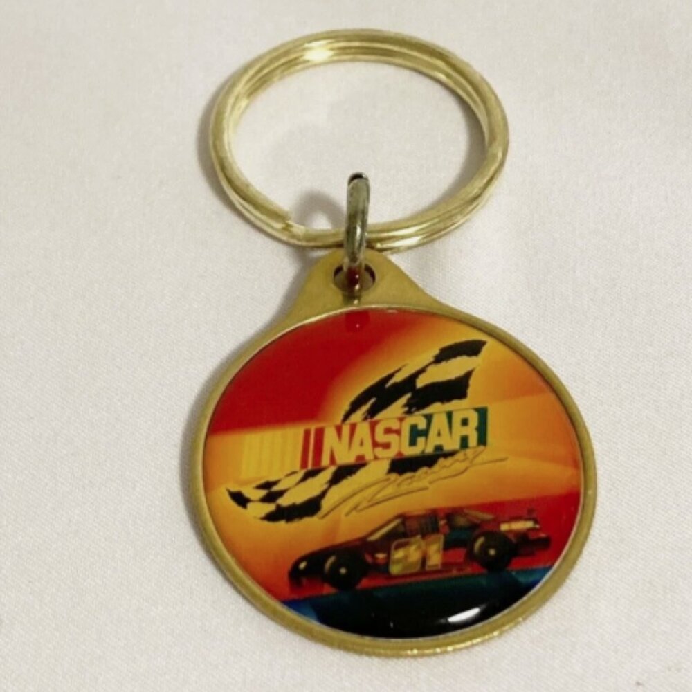 Vintage WinCraft NASCAR Racing Brass Keychain Made in USA 90s Stock Car Key Fob